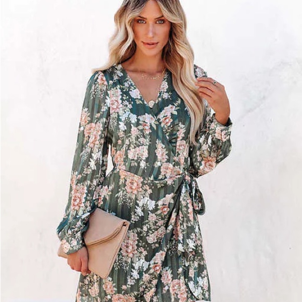 Floral Green Wrap Dress